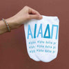 Alpha Delta Pi sorority letters and name digitally printed on white no show socks.