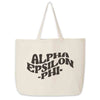 Alpha Epsilon Phi digitally printed simple mod design on roomy canvas sorority tote bag.