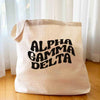 Alpha Gamma Delta digitally printed simple mod design on roomy canvas sorority tote bag.