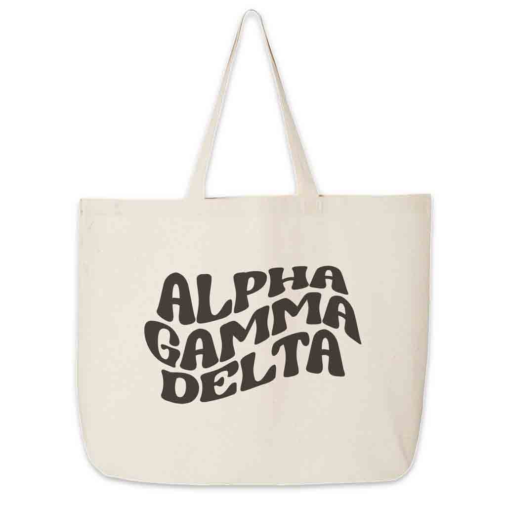 Alpha Gamma Delta digitally printed simple mod design on roomy canvas sorority tote bag.