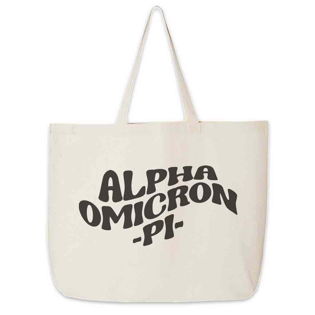 Alpha Omicron Pi digitally printed simple mod design on roomy canvas sorority tote bag.