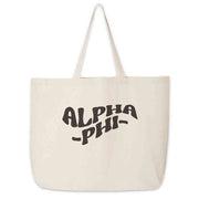 Alpha Phi digitally printed simple mod design on roomy canvas sorority tote bag.