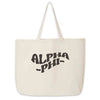 Alpha Phi digitally printed simple mod design on roomy canvas sorority tote bag.