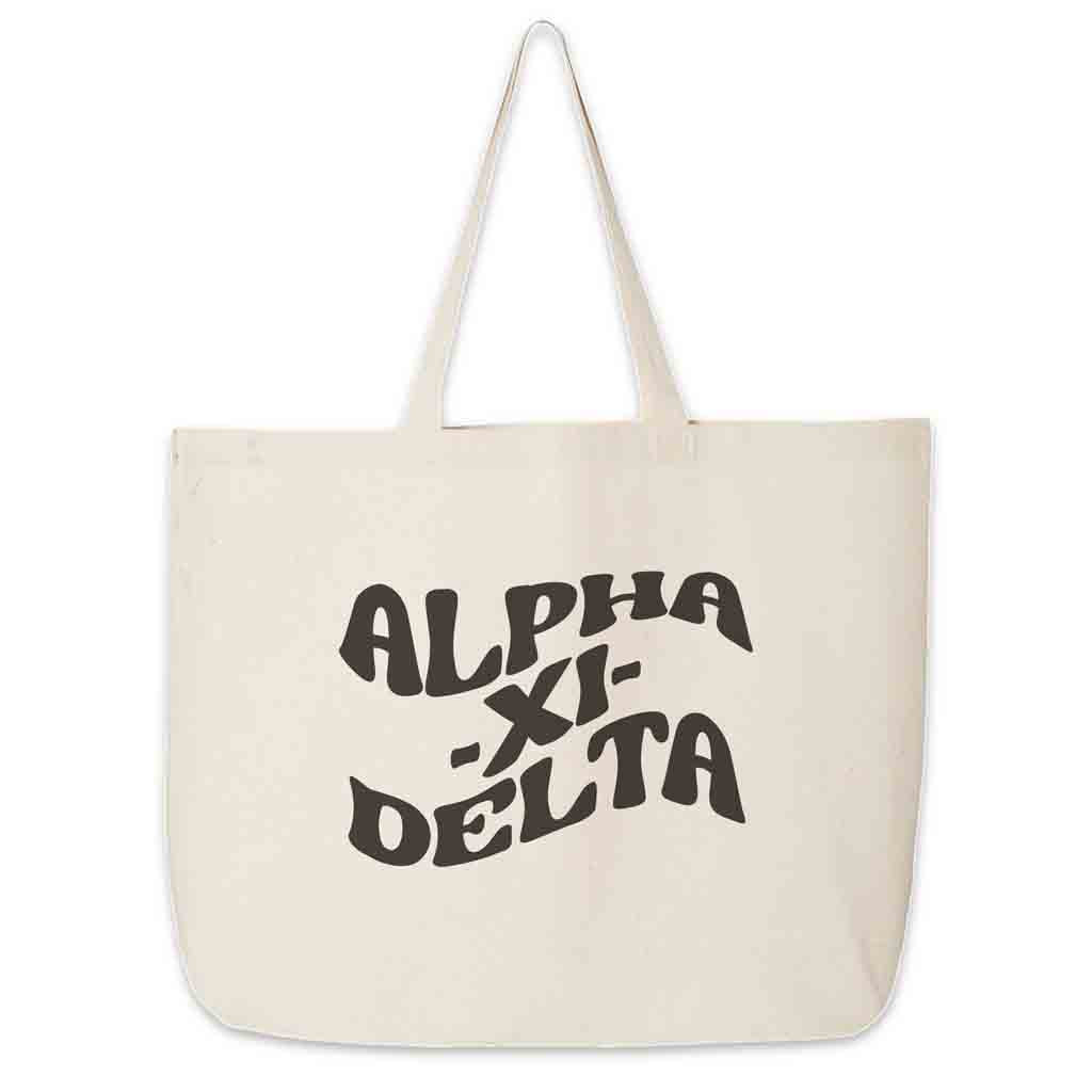 Alpha Xi Delta digitally printed simple mod design on roomy canvas sorority tote bag.