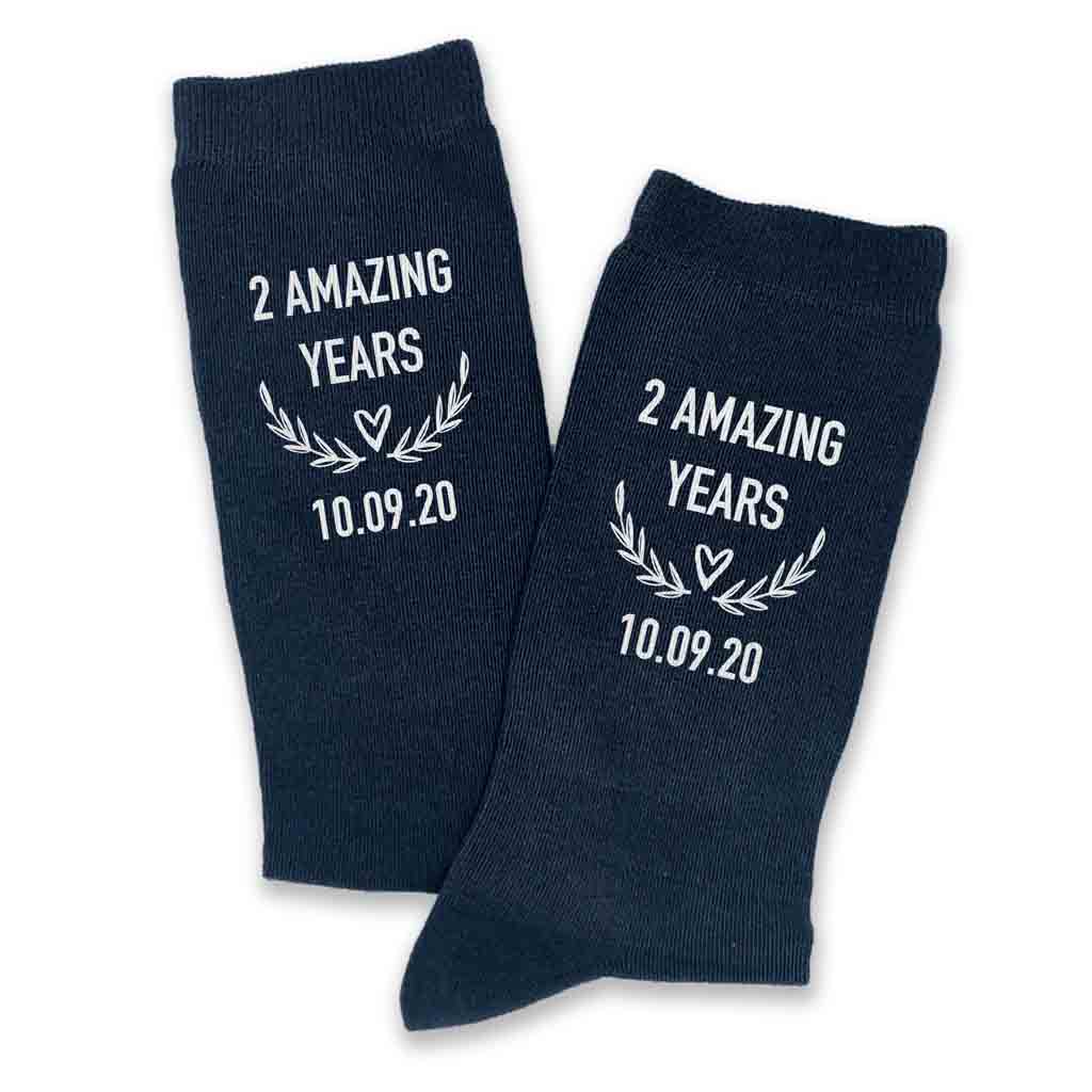 These charcoal gray two year anniversary socks make a great 2nd anniversary gift for a husband