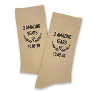 These tan two year anniversary socks make a great 2nd anniversary gift for a husband