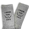 Two amazing years custom printed on the sides of ribbed crew socks with your wedding date.