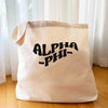 Alpha Phi digitally printed simple mod design on roomy canvas sorority tote bag.