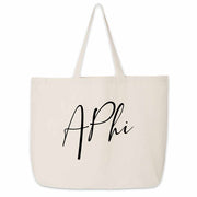 Fun Alpha Phi sorority nickname printed on a canvas tote bag in script writing is a great gift for your sorority sisters.
