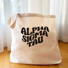 Alpha Sigma Tau digitally printed simple mod design on roomy canvas sorority tote bag.