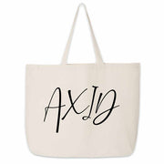 Fun Alpha Xi Delta sorority nickname printed on a canvas tote bag in script writing is a great gift for your sorority sisters.