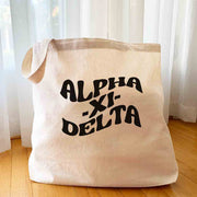Alpha Xi Delta digitally printed simple mod design on roomy canvas sorority tote bag.