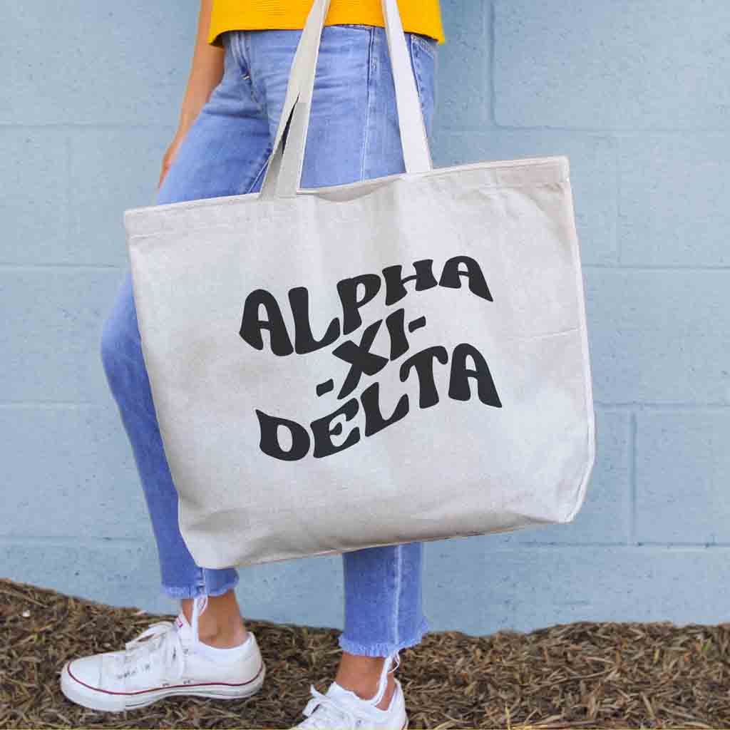 Alpha Xi Delta digitally printed simple mod design on roomy canvas sorority tote bag.