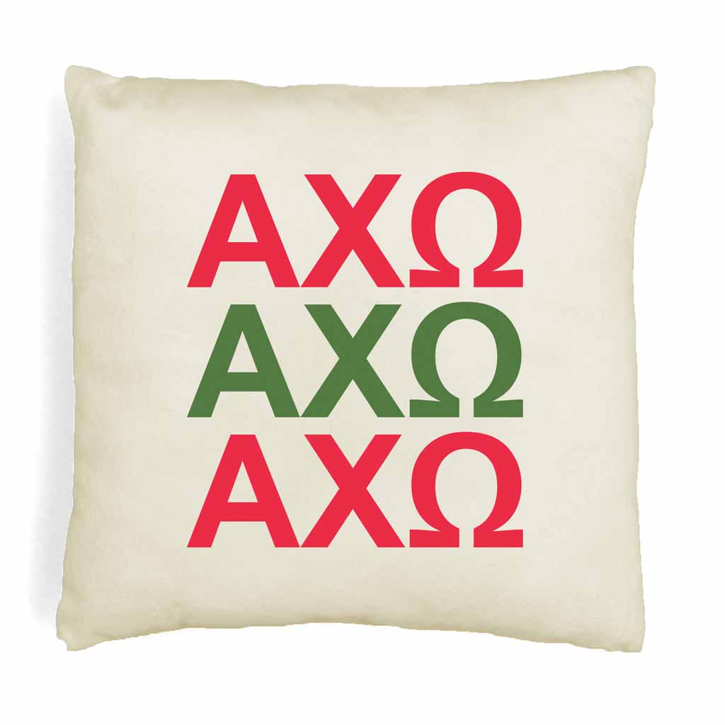 Alpha Chi Omega sorority letters in sorority colors printed on throw pillow cover is a stylish gift.