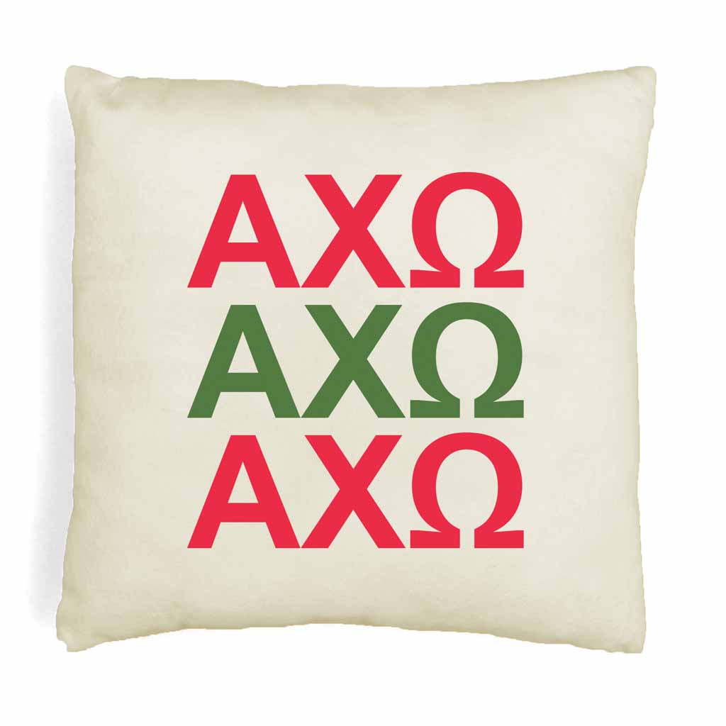 AXO sorority colors X3 digitally printed in sorority colors on white or natural cotton throw pillow cover.