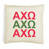 AXO sorority colors X3 digitally printed in sorority colors on white or natural cotton throw pillow cover.