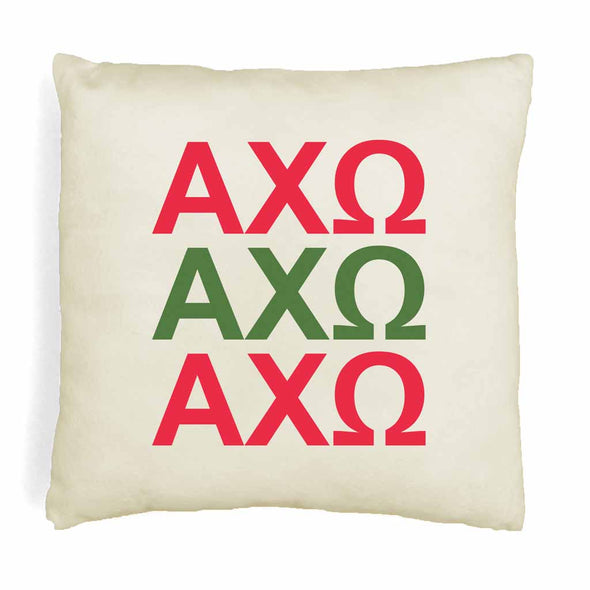 AXO sorority colors X3 digitally printed in sorority colors on white or natural cotton throw pillow cover.