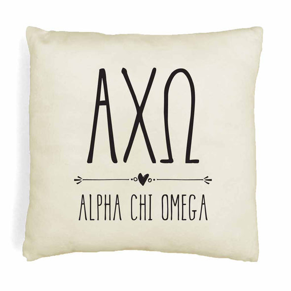 Super cute sorority boho design custom printed on white or natural cotton throw pillow cover.