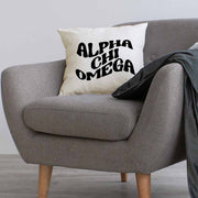 AXO sorority name in mod style design custom printed on white or natural cotton throw pillow cover.