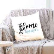 ADPi sorority name with stylish sweet home design custom printed on white or natural cotton throw pillow cover.