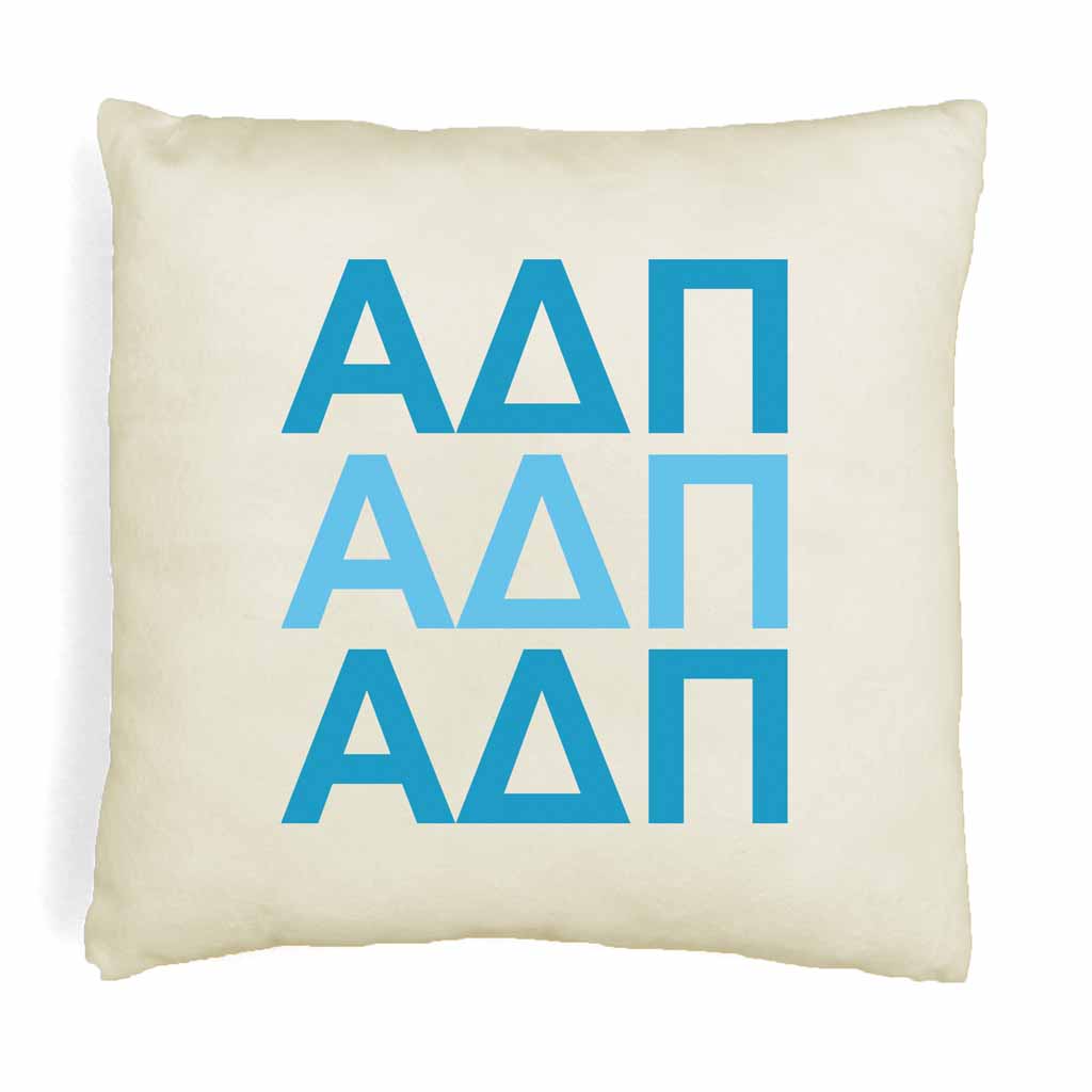 Alpha Delta Pi sorority letters in sorority colors printed on throw pillow cover is a stylish gift.