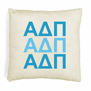 Alpha Delta Pi sorority letters in sorority colors printed on throw pillow cover is a stylish gift.