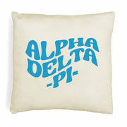 Alpha Delta Pi sorority name in a mod style design custom printed on throw pillow cover.