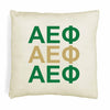 Alpha Epsilon Phi sorority letters in sorority colors printed on throw pillow cover is a stylish gift.