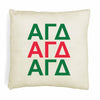 Alpha Gamma Delta sorority letters in sorority colors printed on throw pillow cover is a stylish gift.