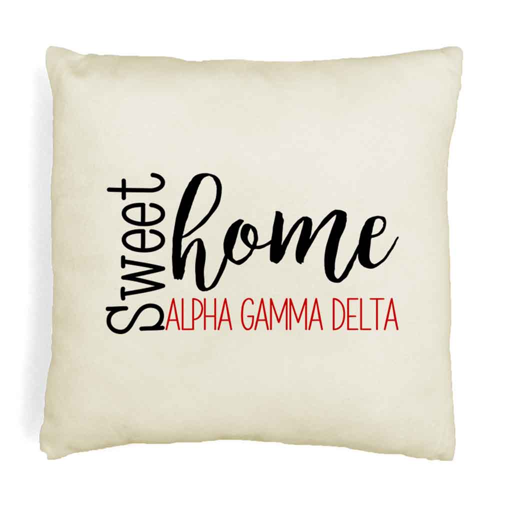 Super cute affordable cotton throw pillow covers custom  printed with your sorority name and simple sweet home design makes a unique decoration for your dorm room.