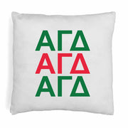 Alpha Gamma Delta sorority letters digitally printed in sorority colors on throw pillow cover.