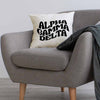 AGD sorority name in mod style design custom printed on white or natural cotton throw pillow cover.