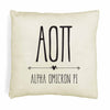 Custom printed throw pillow cover for your dorm room, sorority house or apartment digitally printed on white or natural cotton cover.