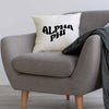 AP sorority name in mod style design custom printed on white or natural cotton throw pillow cover.