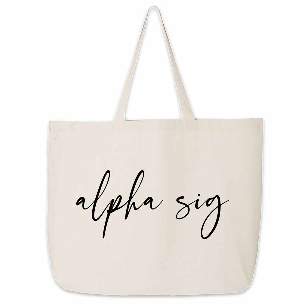 Fun Alpha Sig sorority nickname printed on a canvas tote bag in script writing is a great gift for your sorority sisters.