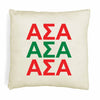 ASA sorority letters x3 in sorority colors custom printed on white or natural cotton throw pillow cover.