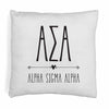 Alpha Sigma Alpha sorority name and letters in boho style design digitally printed on throw pillow cover.