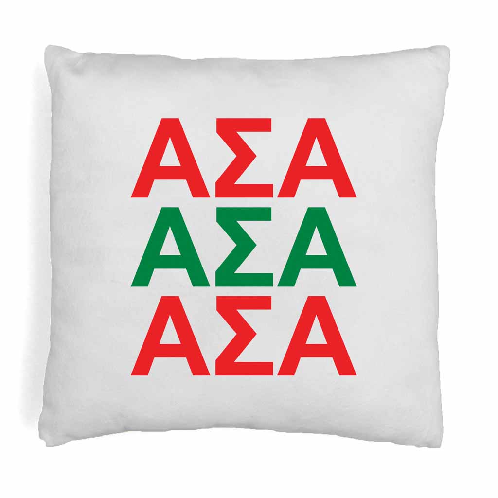 Alpha Sigma Alpha  sorority letters digitally printed in sorority colors on throw pillow cover.