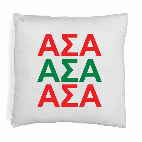 Alpha Sigma Alpha  sorority letters digitally printed in sorority colors on throw pillow cover.