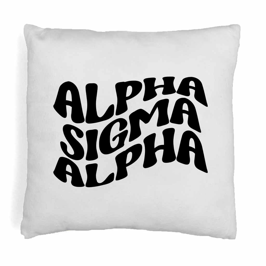 Alpha Sigma Alpha sorority name in mod style design digitally printed on throw pillow cover.