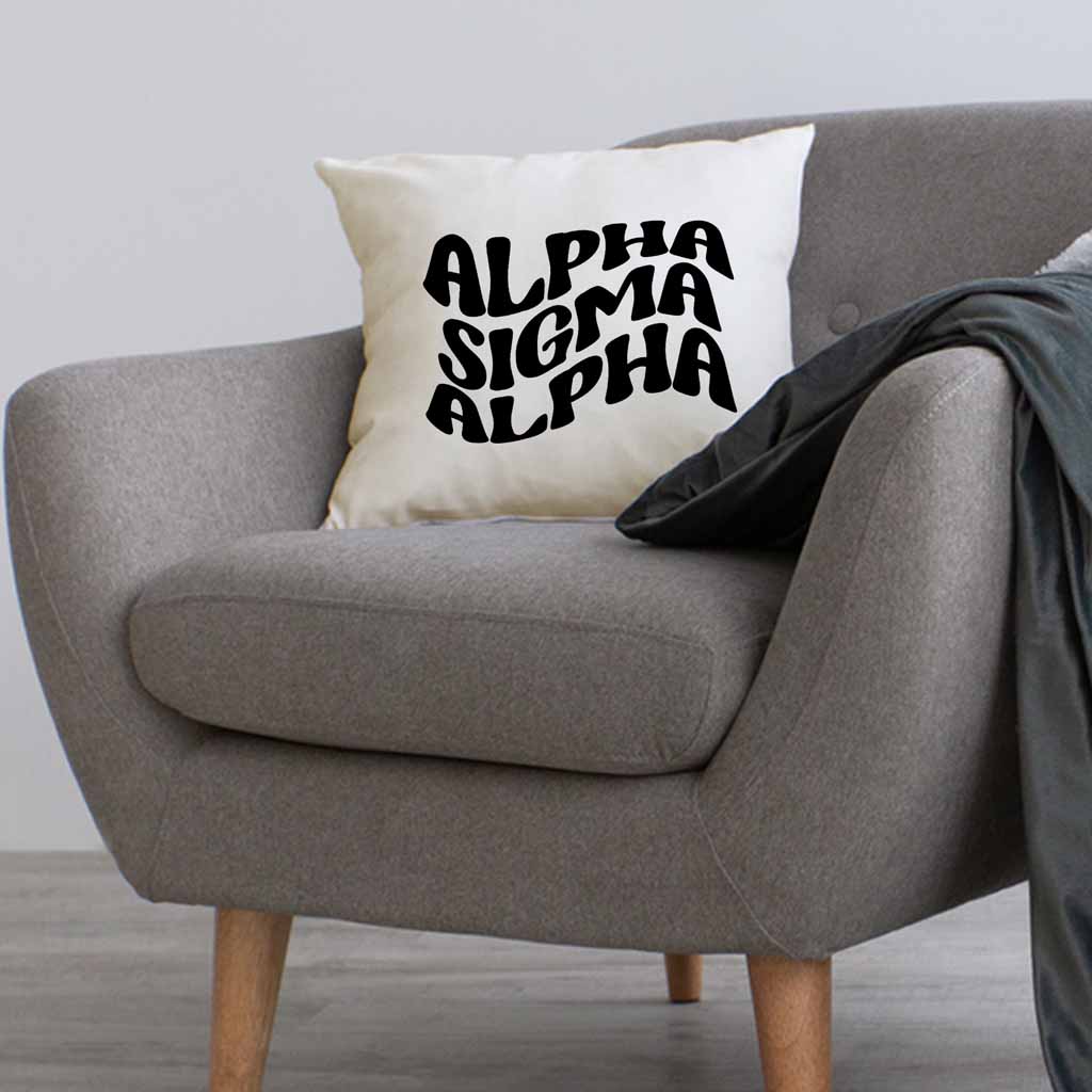 ASA sorority name in mod style design custom printed on white or natural cotton throw pillow cover.