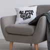 AST sorority name in mod style design custom printed on white or natural cotton throw pillow cover.