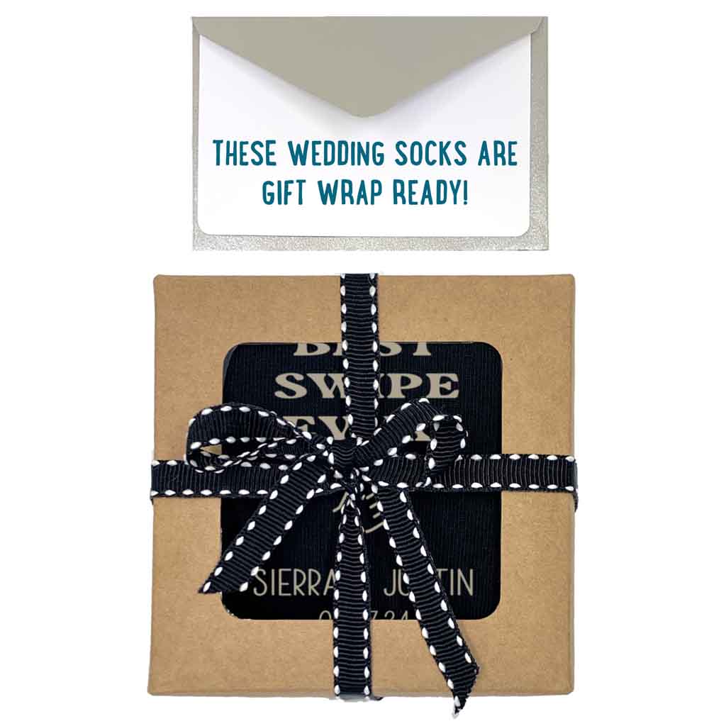 Right swipe socks for the groom custom printed with exclusive gift wrap bundle included with purchase.
