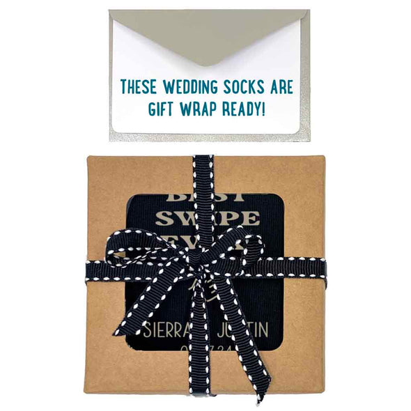 Right swipe socks for the groom custom printed with exclusive gift wrap bundle included with purchase.