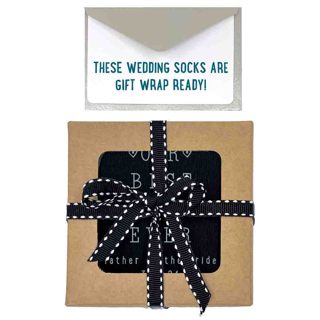 Exclusive gift wrap bundle included with purchase of father of the bride wedding socks.