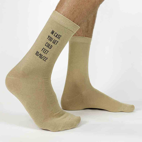 Custom printed dress socks with in case you get cold feet and wedding date