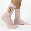 Groom wedding socks personalized with the wedding date and role digitally printed on the sides of the flat knit dress socks, available in nine colors.