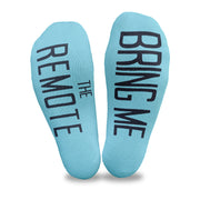 Bring me the remote custom printed on the bottom of turquoise cotton no show socks is a great way to get what you want!