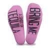 Bring me a shot of tequila custom printed on the bottom soles of fuchsia no show socks makes a fun gift for the bachelorette party!