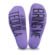 Custom printed no show footie socks digitally printed with, bring me a shot of tequila, on the bottom soles makes a great gift for your best friend.